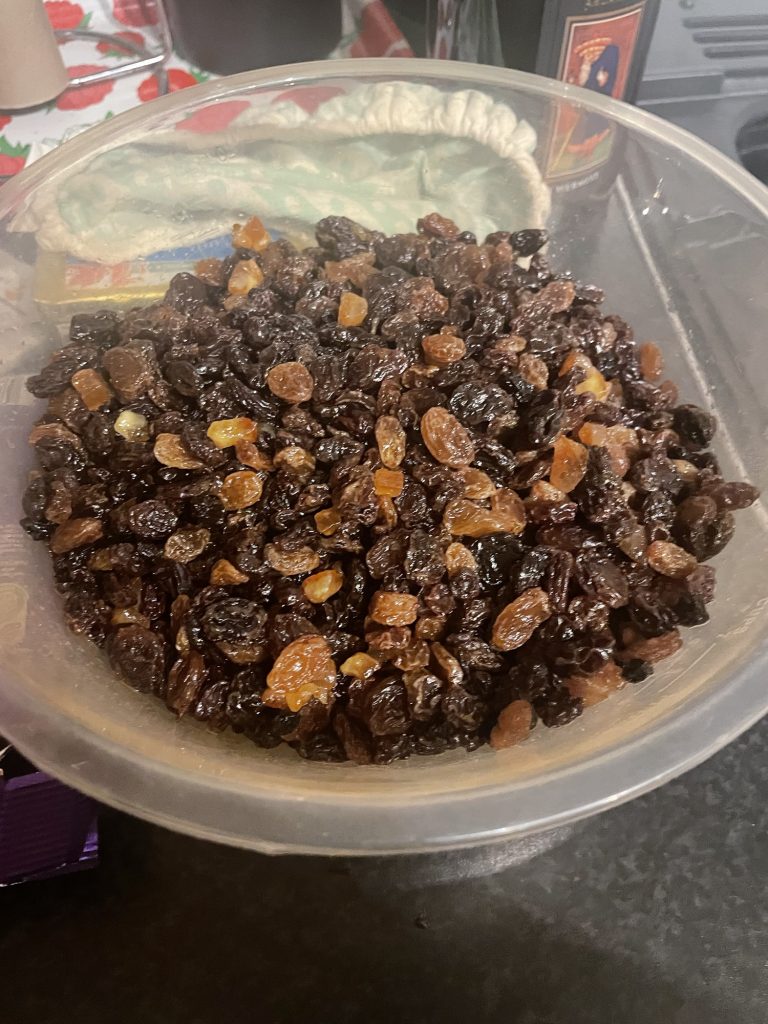 Soak your dried fruit in brandy, the day before you want to bake your christmas cake.