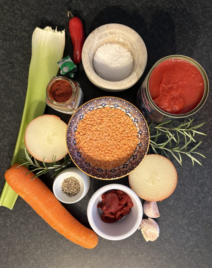 Ingredients for Spicy Tomato & Lentil Soup