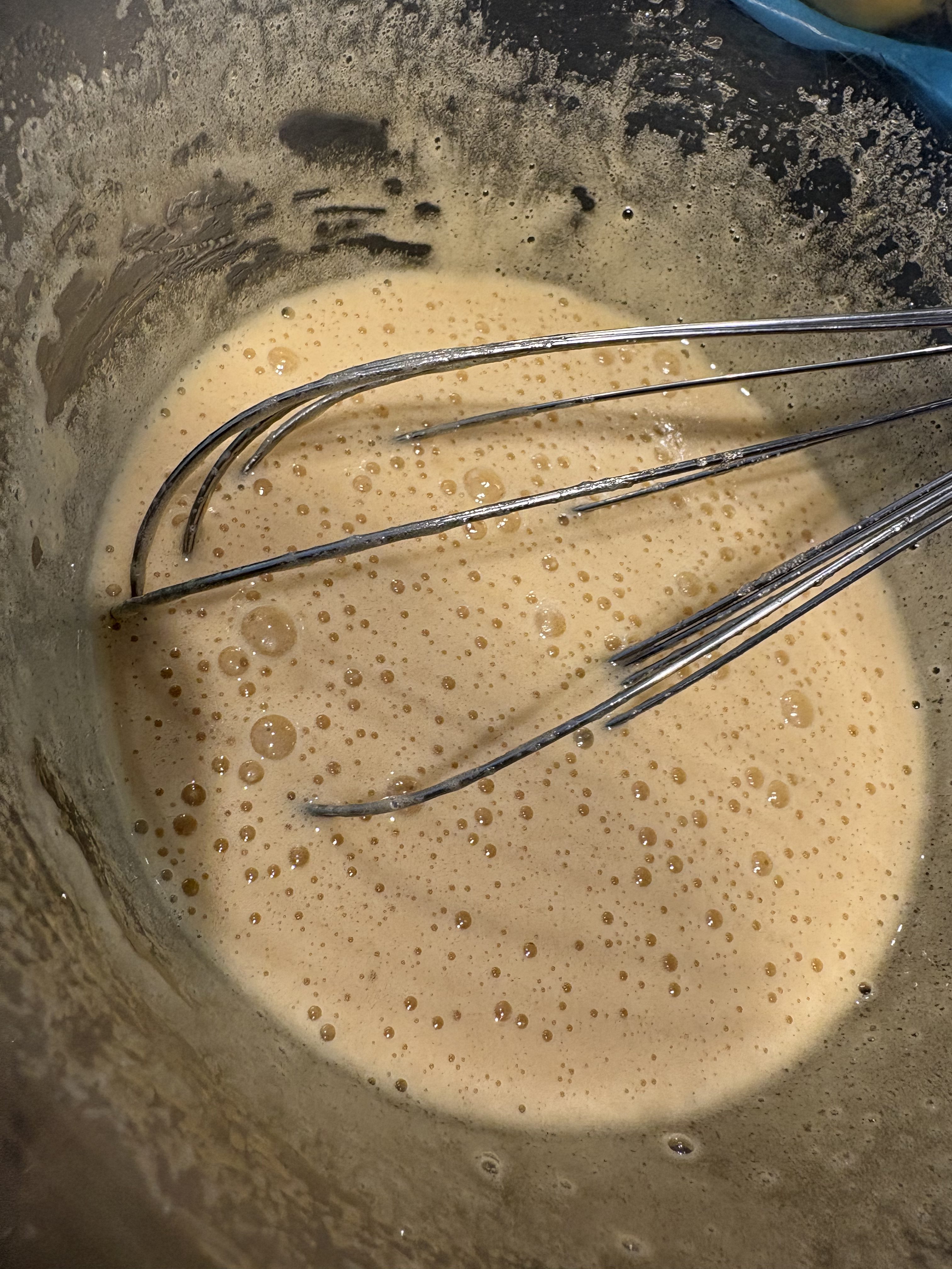 Making blondies - beaten aggs and sugar