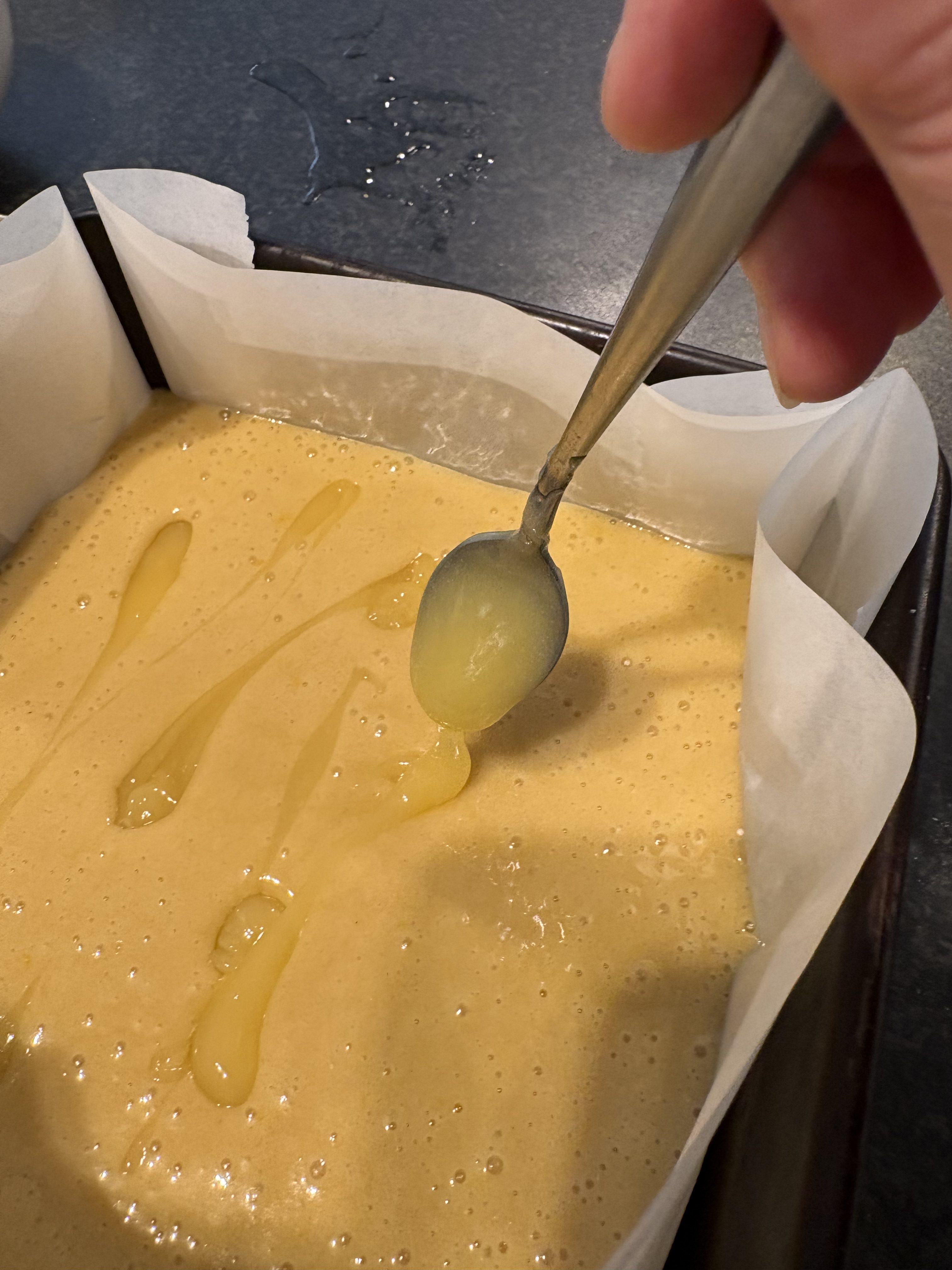 Making blondies - add lemon curd